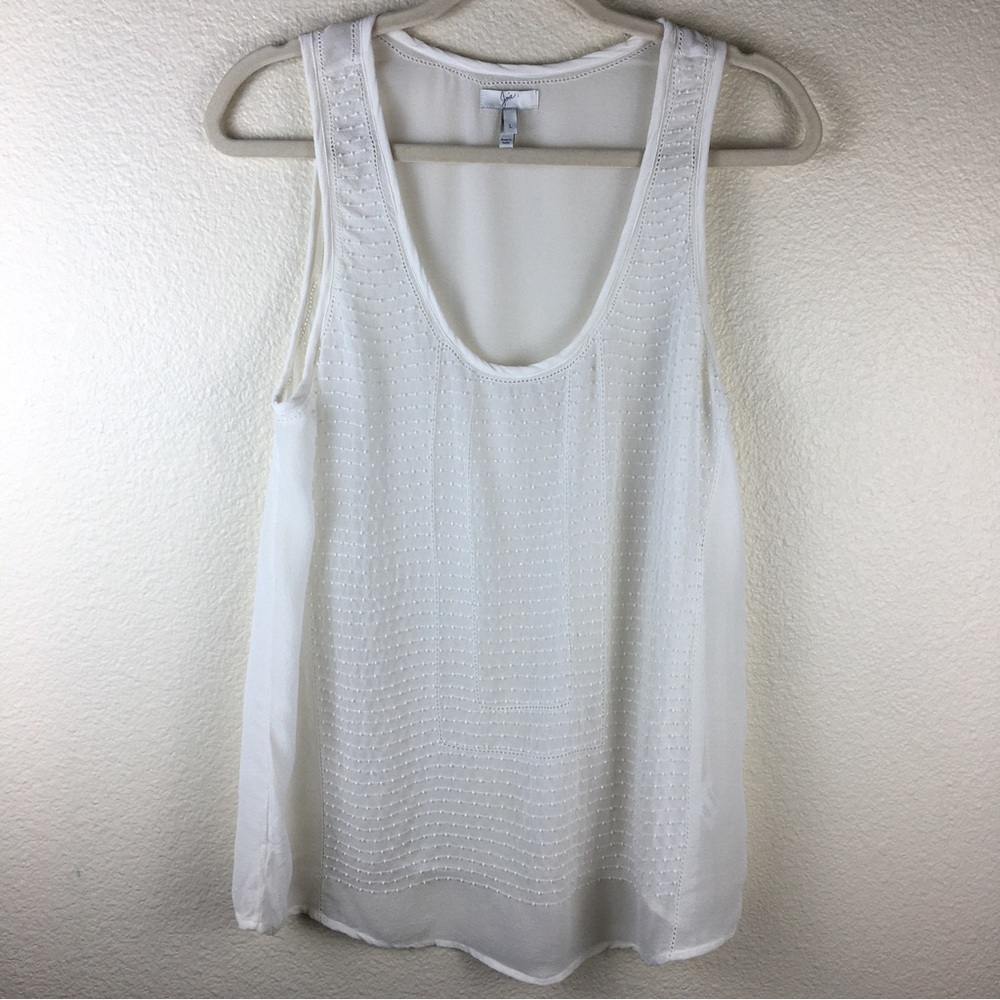 Joie Women's Ivory Beaded Silk Sleeveless Tank Blouse Top Size L